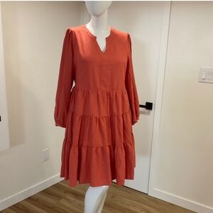 Anthropologie Orange Tiered Sundress with Bishop Sleeves